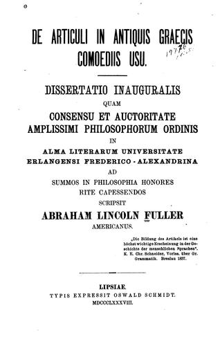 De articuli in antiquis Graecis comoediis usu. ...