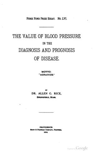 The Value of Blood Pressure in the Diagnosis and Prognosis of Disease