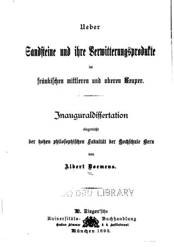 Ueber Sandsteine und ihre Verwitterungsprodukte im Fränkischen mittleren und ...