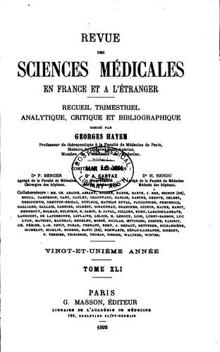 Revue des sciences médicales en France et a ̀l'étranger
