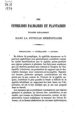Des Syphilides palmaires et plantaires étudiées spécialement dans la syphilis héréditaire