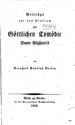 Beiträge für das Studium der göttlichen Comödie Dante Alighieri's