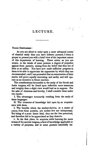 Considerations in Favour of Classical Studies: A Lecture Delivered in the Irving Institute
