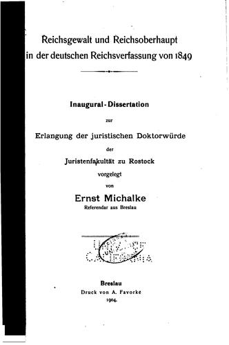 Reichsgewalt und Reichsoberhaupt in der deutschen Reichsverfassung von 1849...