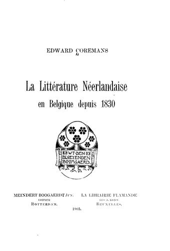 La littérature néerlandaise en Belgique depuis 1830