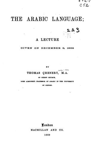 The Arabic Language: A Lecture Given on December 3, 1868