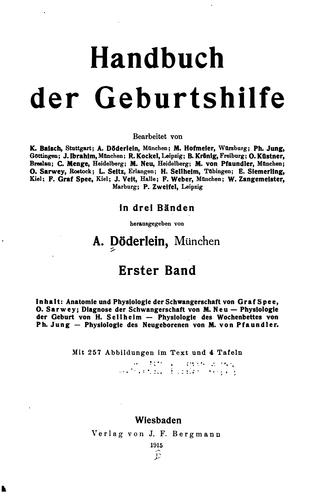 Handbuch der Geburtshilfe Suppl., 1917