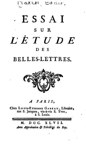 ESSAI SUR L'ETUDE DES