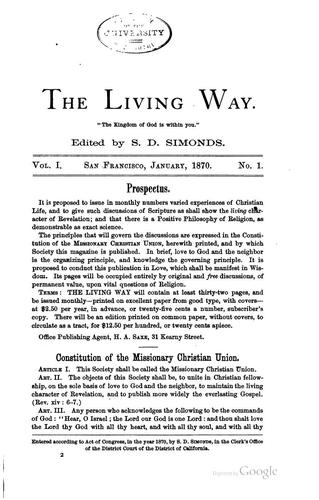 Living Way: Devoted to the Advancement of Christian Charity and Truth