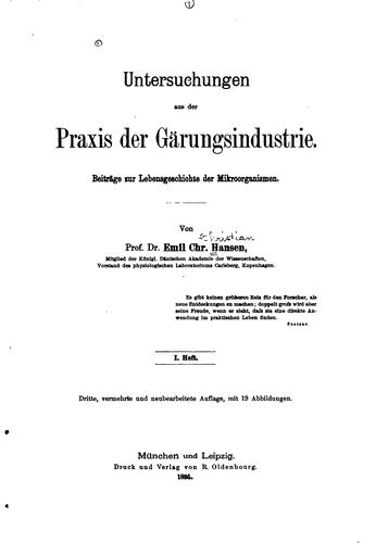 Untersuchungen aus der Praxis der Gärungsindustrie: Beiträge zur ...
