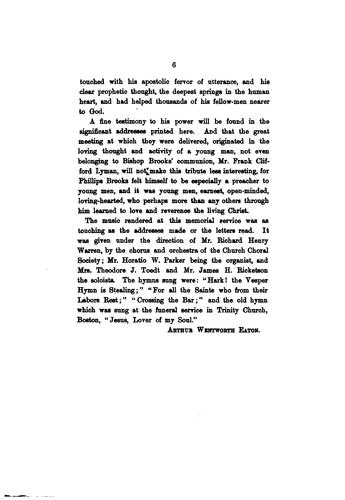 Service in Loving Memory of the Late Phillips Brooks, D.D., Bishop of Massachusetts: At Music ...