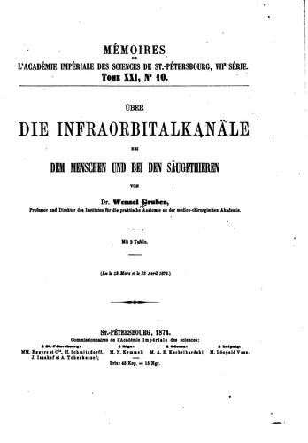 Ueber die Infraorbitalkanaele bei dem Menschen und bei den Saeugethieren