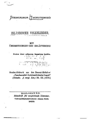 Isländische Volkslieder: Proben einer grösseren Sammlung Inedita