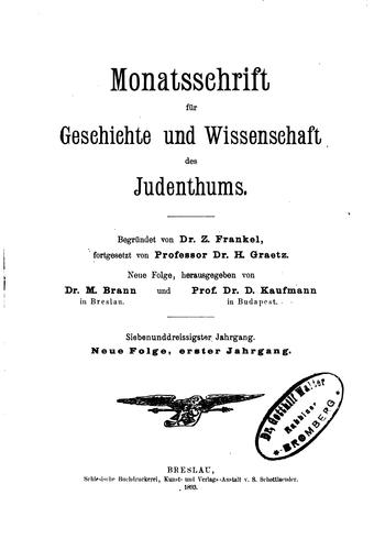 Monatsschrift für Geschichte und Wissenschaft des Judentums