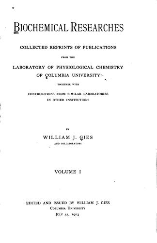 Biochemical Researches: Collected Reprints of Publications from the ...