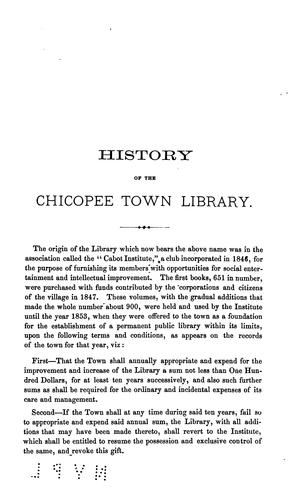 Catalogue of the Chicopee Town Library: Its History and Regulations ...