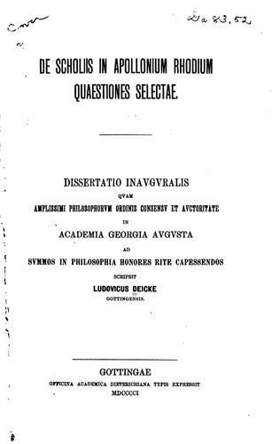 De scholiis in Apollonium Rhodium quaestiones selectae