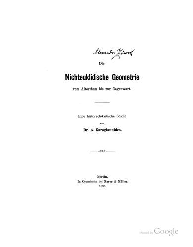 Die nichteuklidische Geometrie vom Alterthum bis zur Gegenwart: Eine historisch-kritische Studie