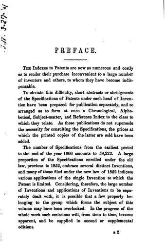 Patents for Inventions. Abridgements of Specifications Relating to Aeronautics. A. D. 1815-1866