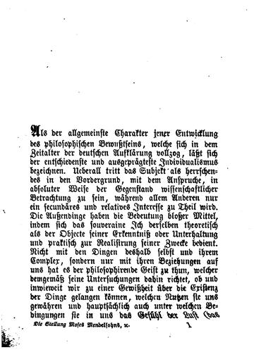 Die Stellung Moses Mendelsohn's in der Geschichte der Ästhetik...