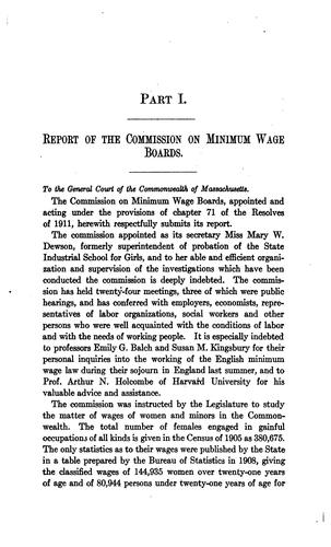 Report of the Commission on Minimum Wage Boards: January, 1912
