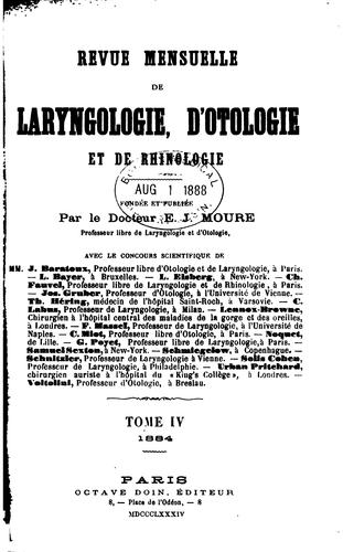 Revue mensuelle de laryngologie, d'otologie et de rhinologie