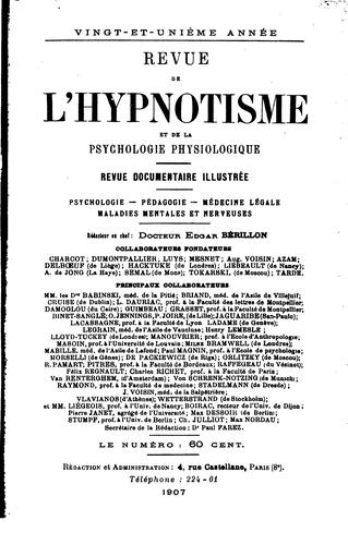 Revue de l'hypnotisme et de la psychologie physiologique.