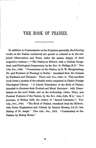 The Book of praises, being the Book of psalms, with notes orig. and selected, by W.H. Alexander ...