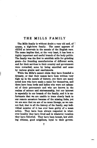 Something about the Mills Family and Its Collateral Branches with ..