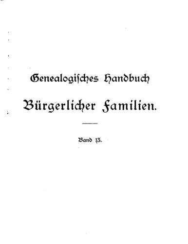 Genealogisches Handbuch bürgerlicher Familien