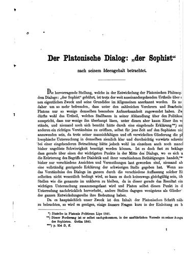 Der platonische Dialog,"der Sophist" nach seinem Ideengehalt