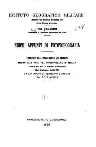 Nuovi appunti di fototopografia: applicazioni della fotogrammetria all 'idrografia, seguito alla ..