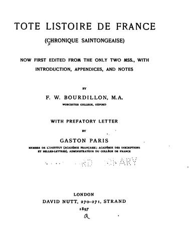 Tote listoire de France: (Chronique saintongeaise)