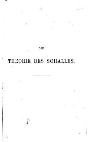 Die Theorie des Schalles