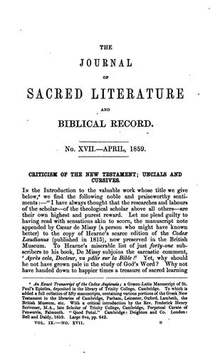 The Journal of sacred literature, ed. by J. Kitto. [Continued as] The ...
