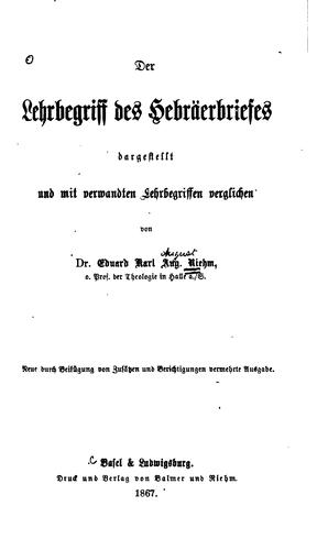 Der Lehrbegriff des Hebräerbriefes