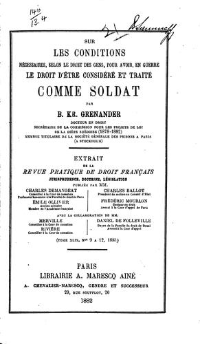 Sur les conditions nécessaires, selon le droit des gens, pour avoir en guerre le droit d'être ..