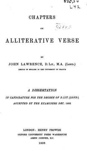 Chapters on Alliterative Verse