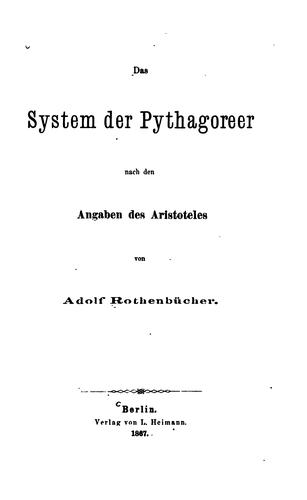 Das System der Pythagoreer nach den Angaben des Aristoteles