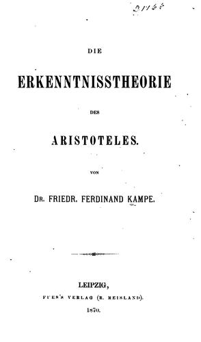 Die Erkenntnisstheorie des Aristoteles