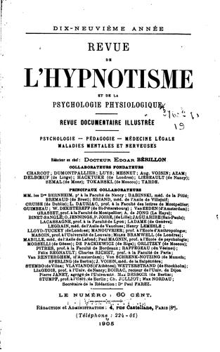 Revue de l'hypnotisme et de la psychologie physiologique.