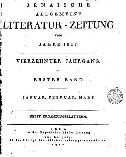 Jenaische allgemeine Literatur-Zeitung. Jahrg. 1-[38. With] Intelligenzblatt ...