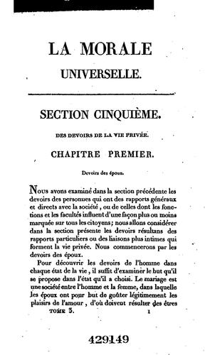 La morale universelle: ou, Les devoirs de l'homme fondes sur sa nature
