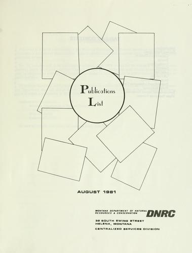 Publications list [of the Montana Department of Natural Resources and Conservation]