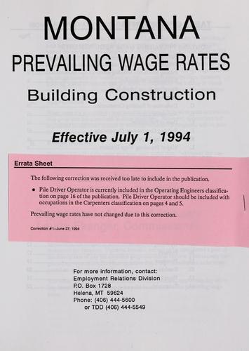 Montana prevailing wage rates