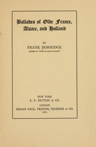 Ballades of olde France, Alsace, and Holland