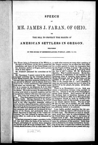 Speech of Mr. James J. Faran, of Ohio, on the bill to protect the rights of American settlers in Oregon