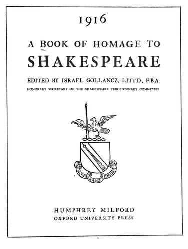 A Book of homage to Shakespeare