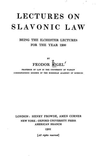 Lectures on Slavonic law