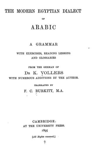 The modern Egyptian dialect of Arabic, a grammar